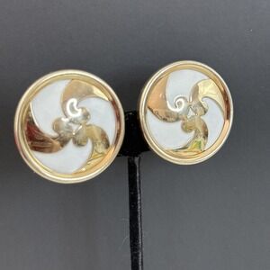 "SEA SCROLL" White Gold Tone Clip Earrings - Sarah Coventry Vintage Jewelry